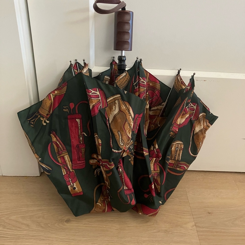 London Fog Green and Red Golf Patterned Umbrella